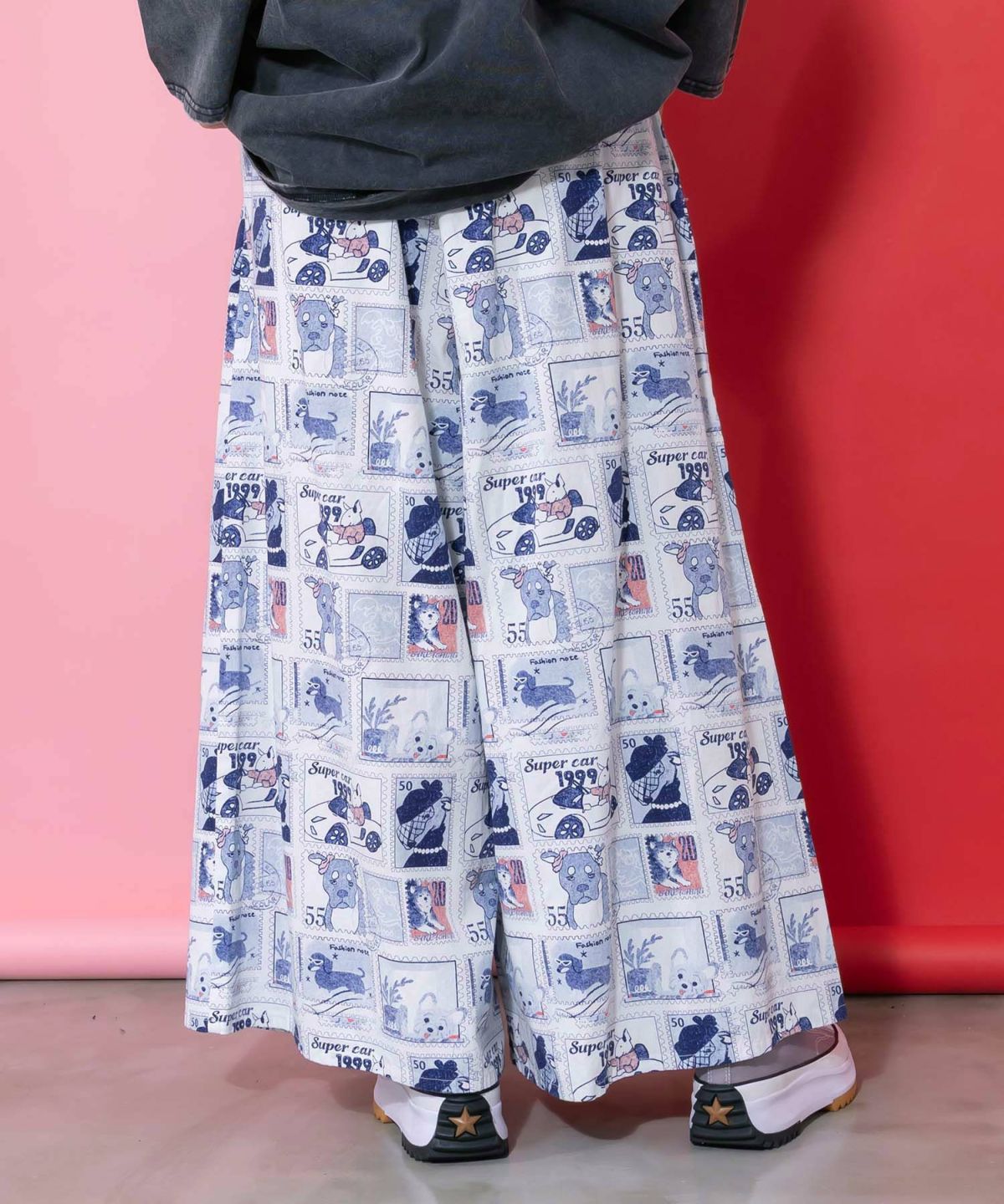 わんorにゃんスタンプ柄 バイオ加工パンツ-14