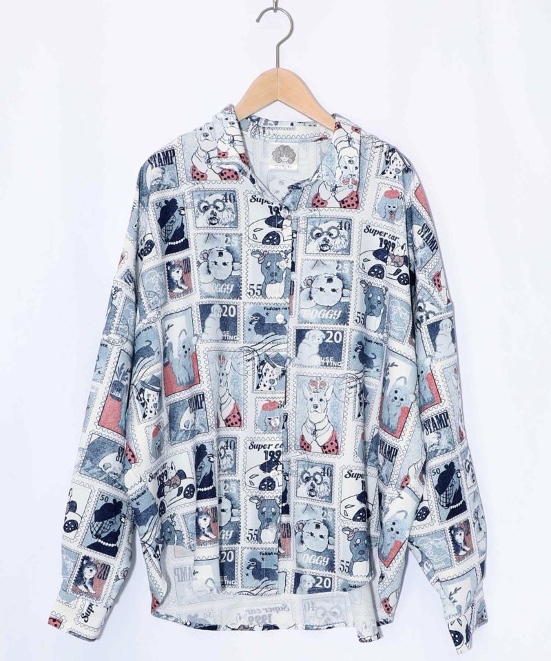 わんorにゃんスタンプ柄 ワッシャーシャツ-10