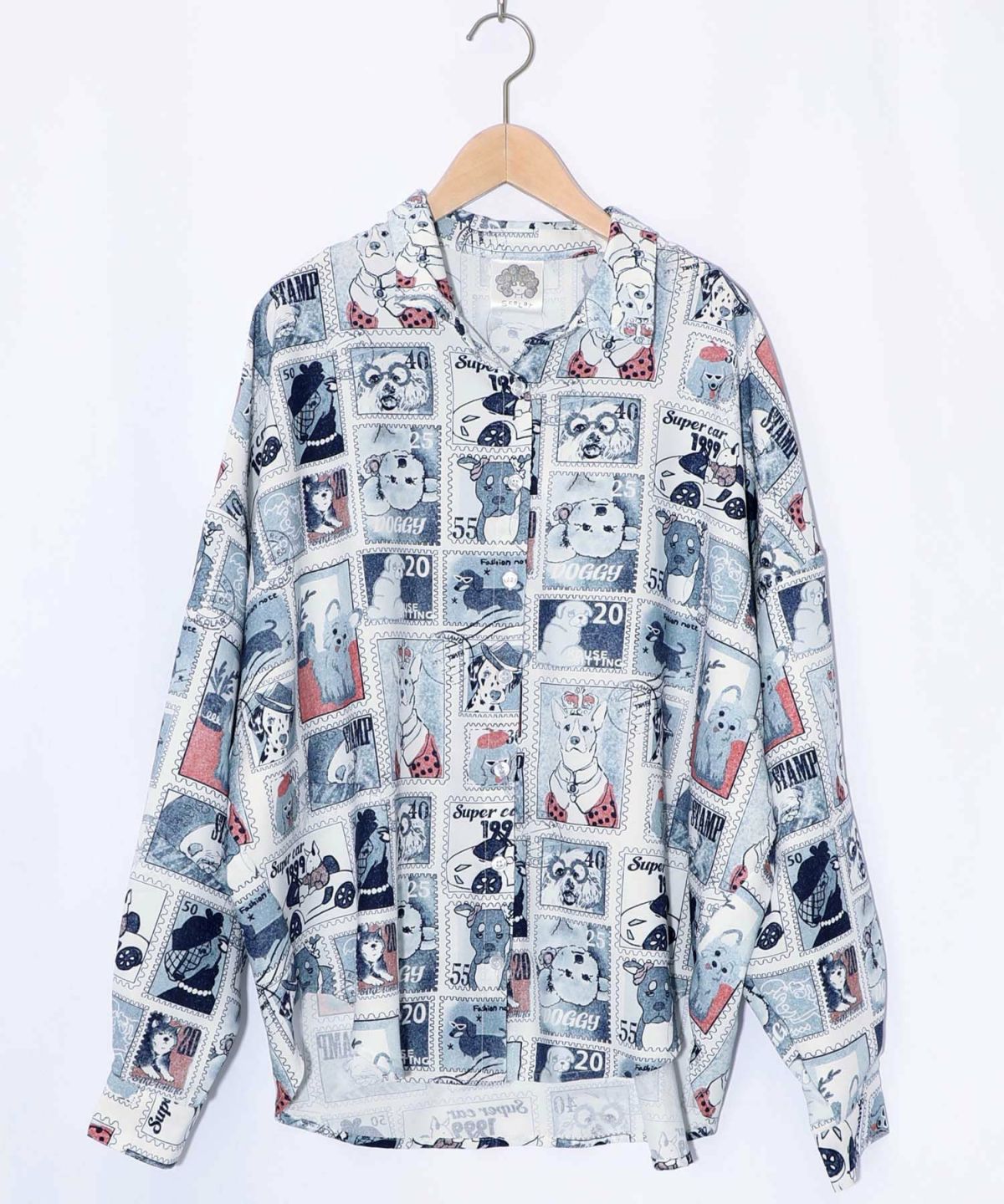 わんorにゃんスタンプ柄 ワッシャーシャツ-10