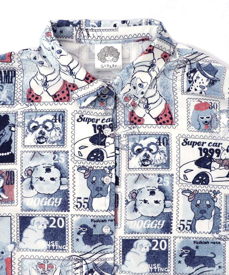 わんorにゃんスタンプ柄 ワッシャーシャツ-12