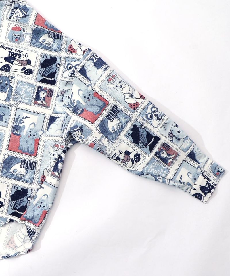 わんorにゃんスタンプ柄 ワッシャーシャツ-13