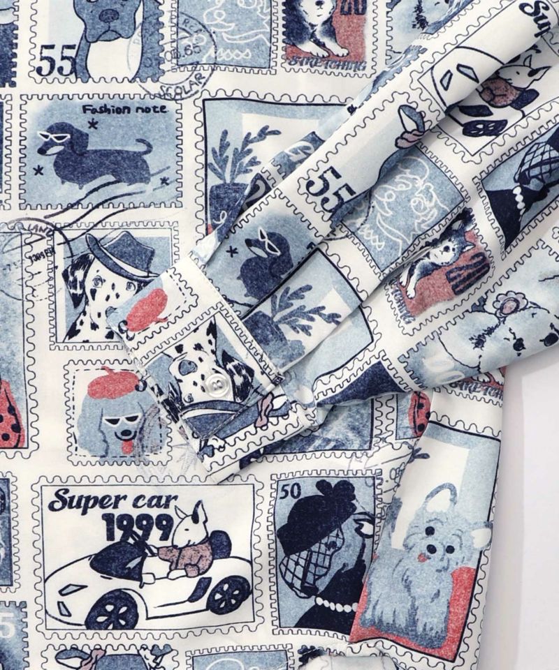 わんorにゃんスタンプ柄 ワッシャーシャツ-14