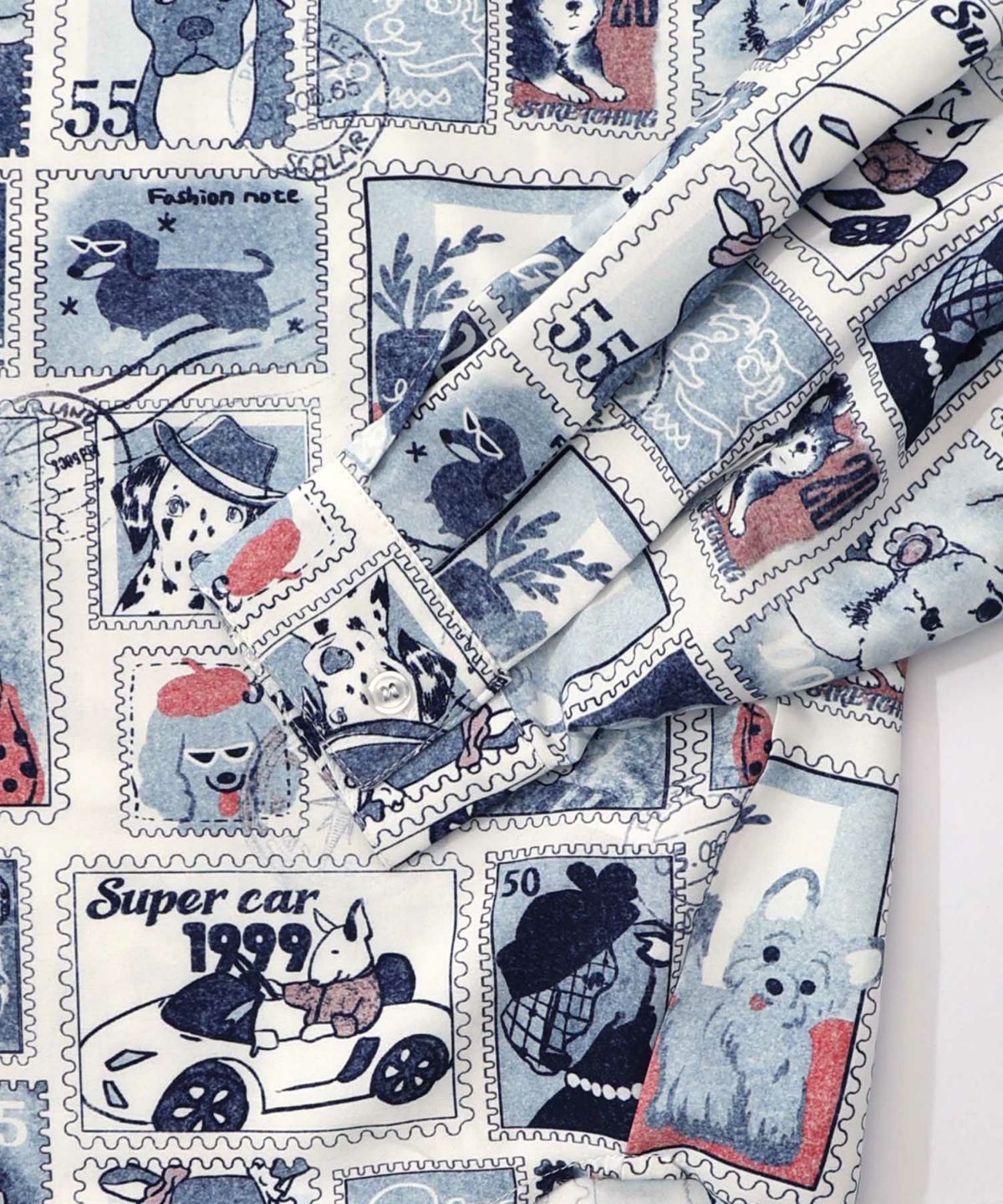 わんorにゃんスタンプ柄 ワッシャーシャツ-14