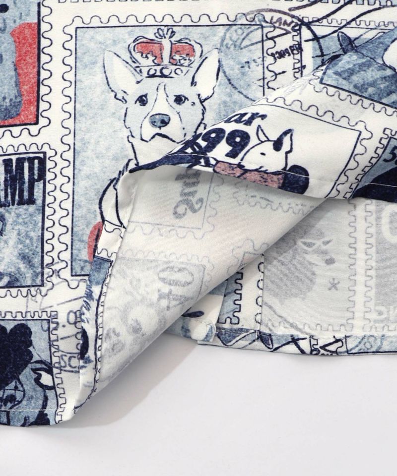 わんorにゃんスタンプ柄 ワッシャーシャツ-16