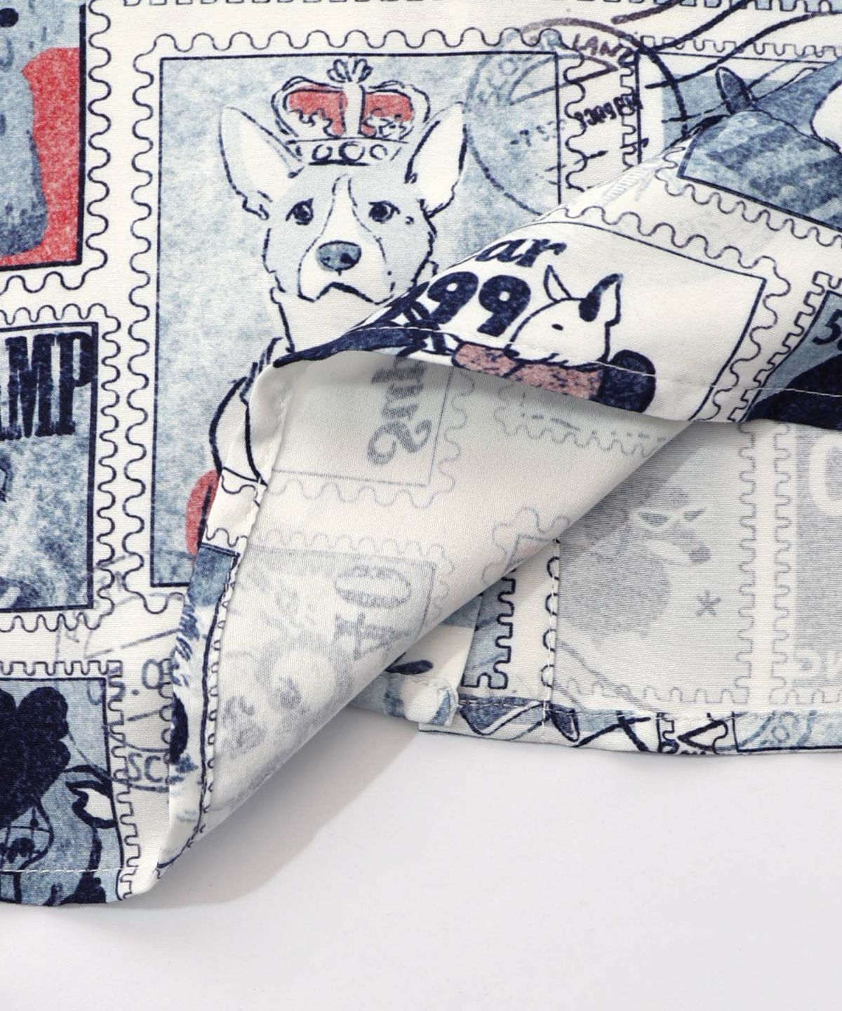 わんorにゃんスタンプ柄 ワッシャーシャツ-16