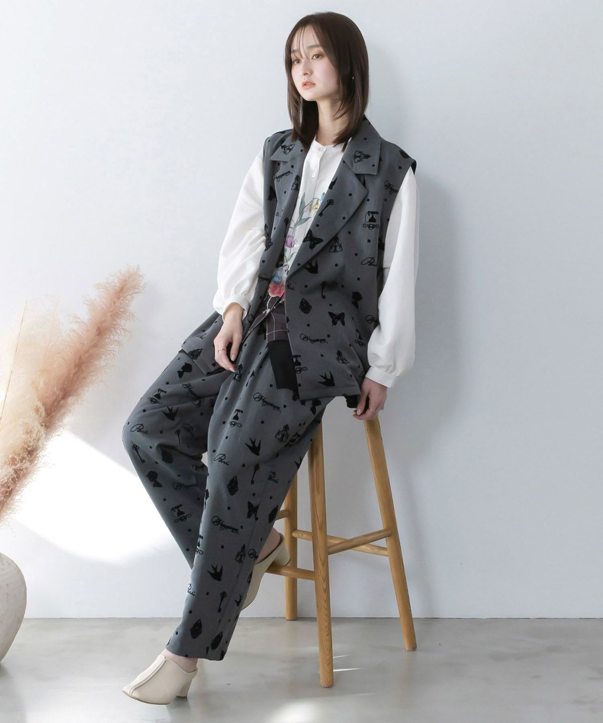 アンティーク調フロッキープリントベスト-2