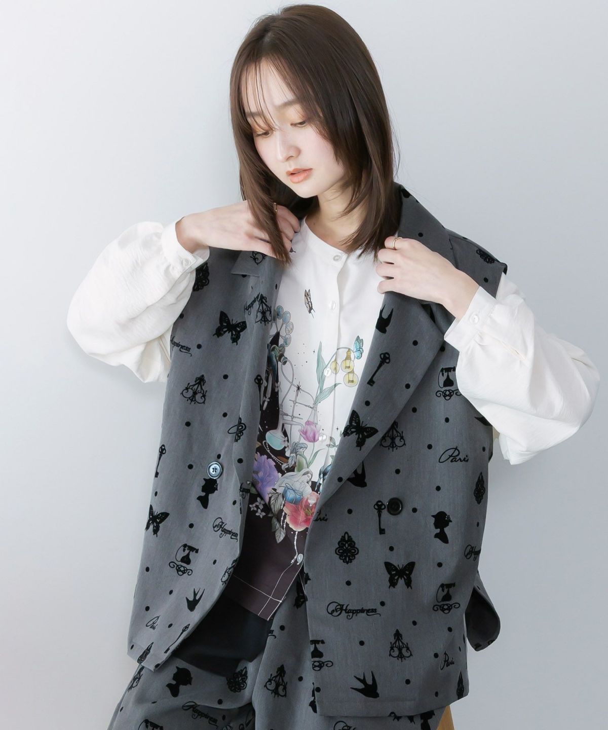 アンティーク調フロッキープリントベスト-3