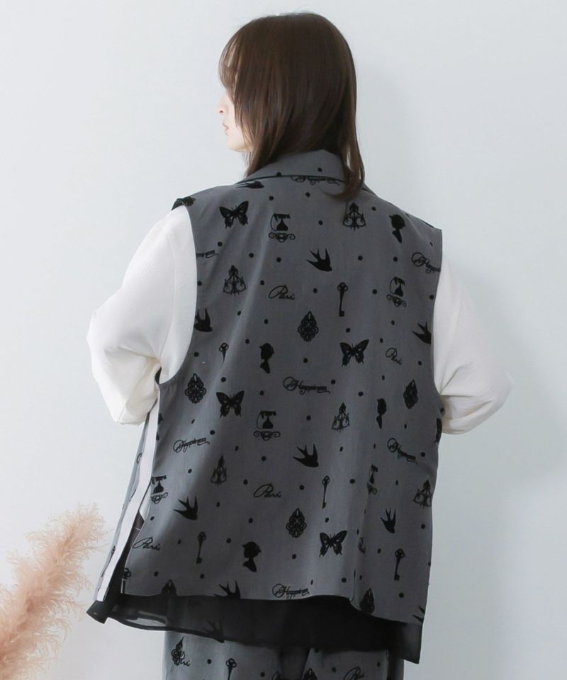 アンティーク調フロッキープリントベスト-5
