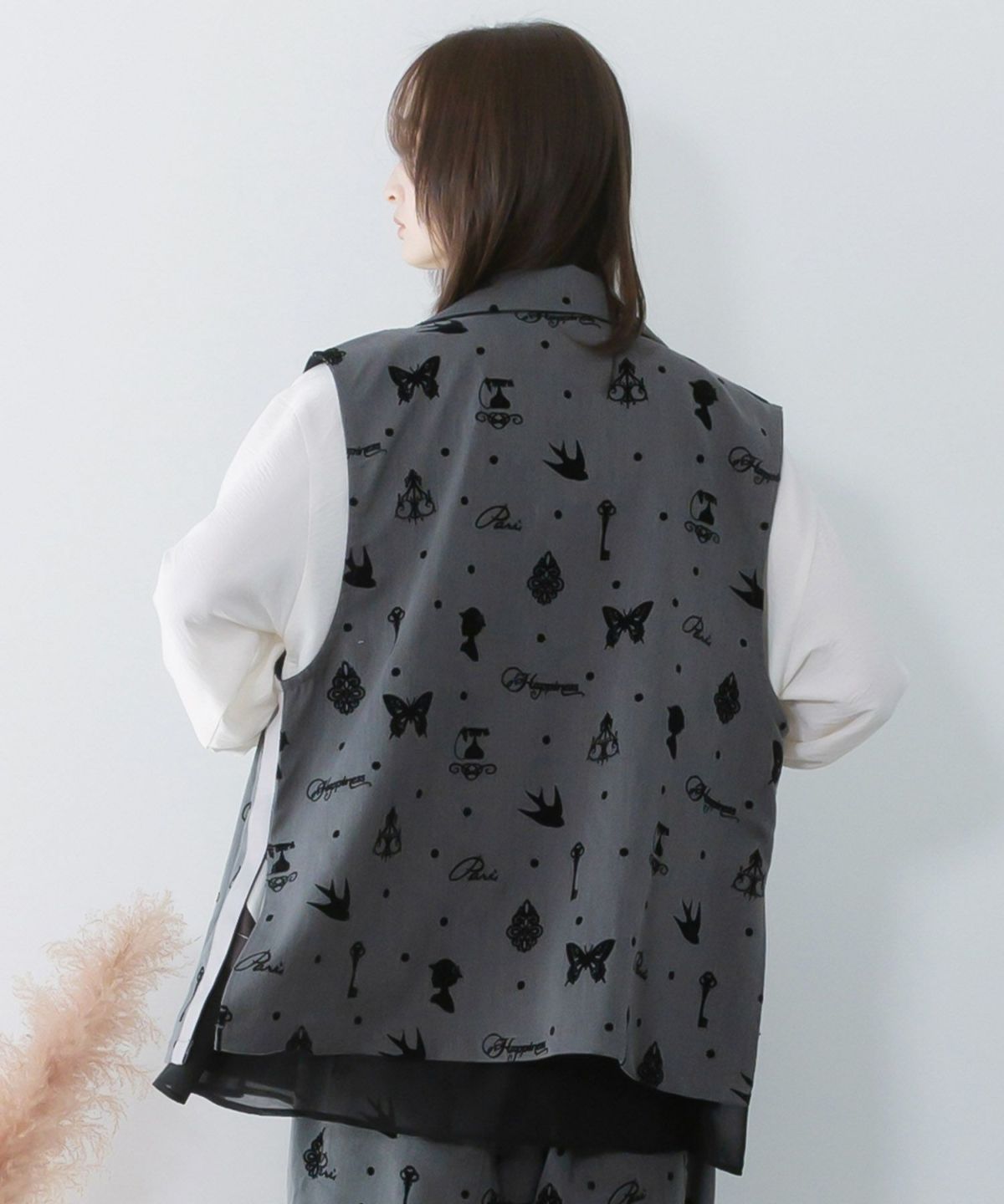 アンティーク調フロッキープリントベスト-5