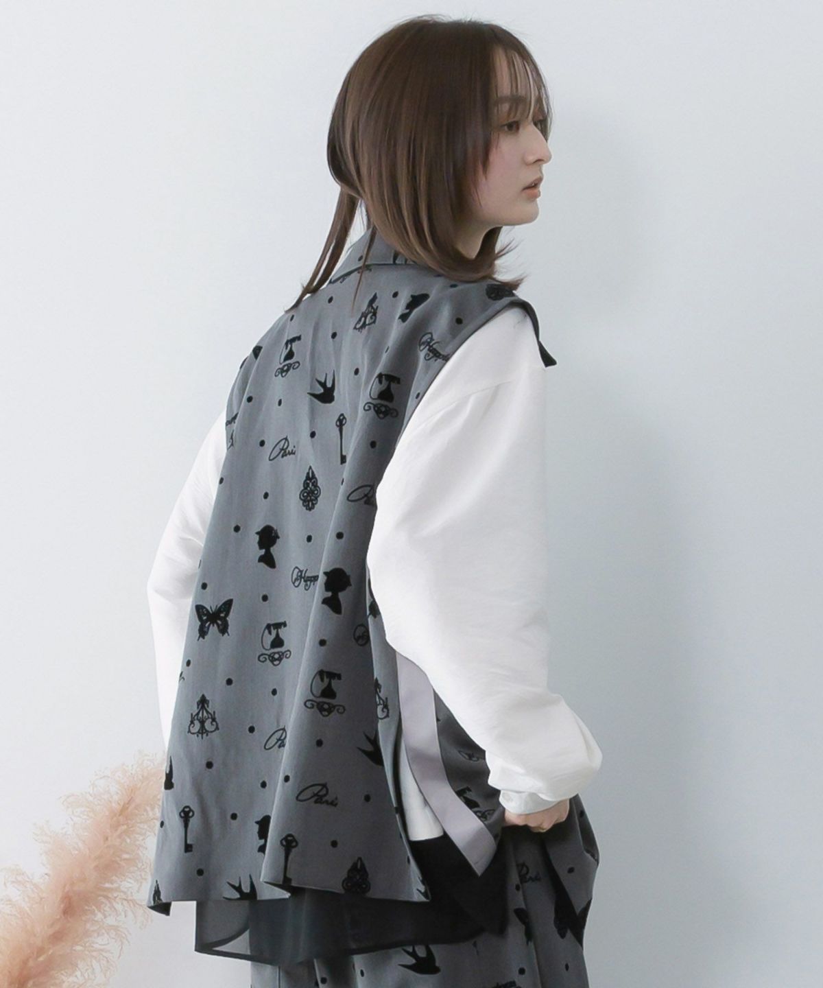 アンティーク調フロッキープリントベスト-6