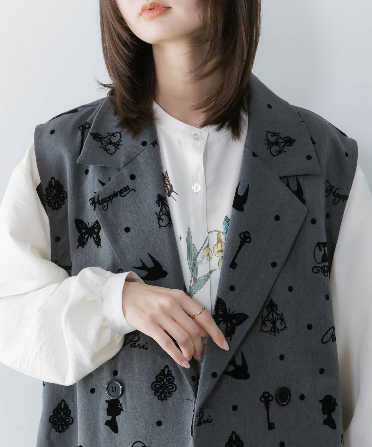 アンティーク調フロッキープリントベスト-7