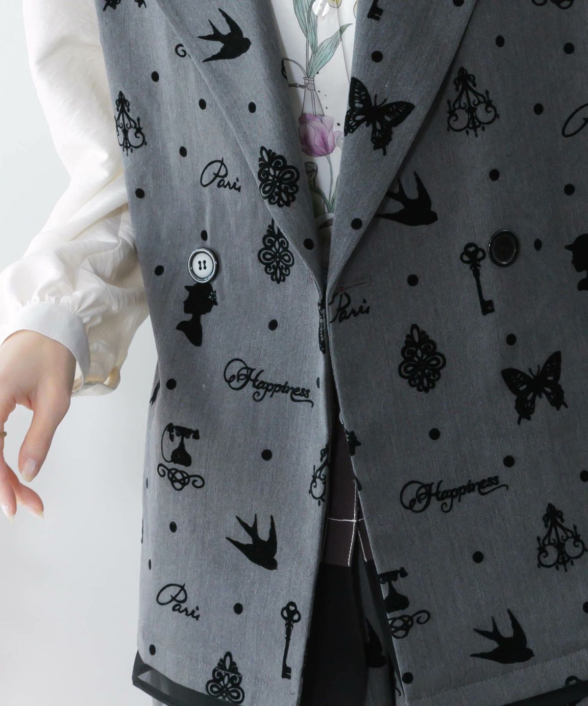 アンティーク調フロッキープリントベスト-8