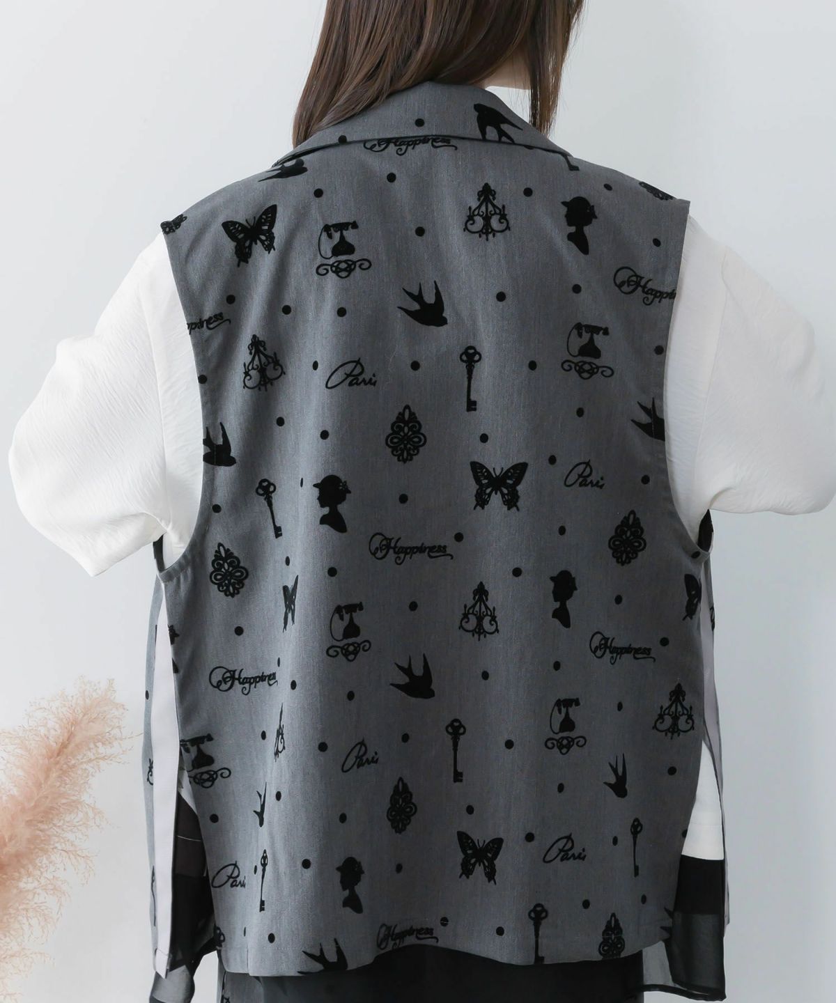 アンティーク調フロッキープリントベスト-10