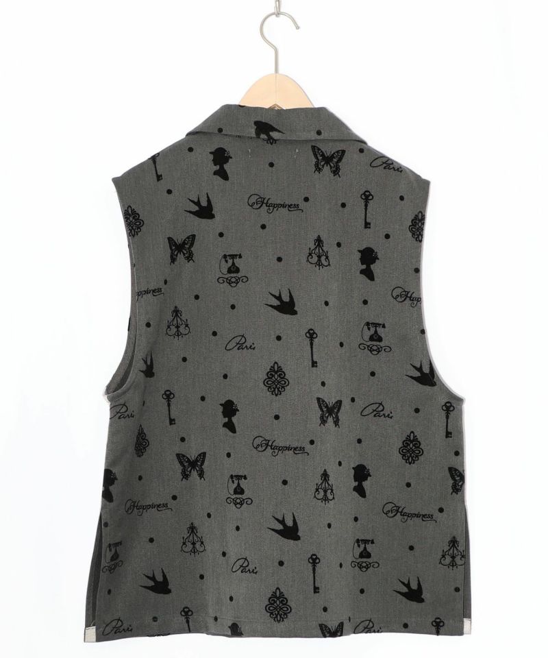 アンティーク調フロッキープリントベスト-12