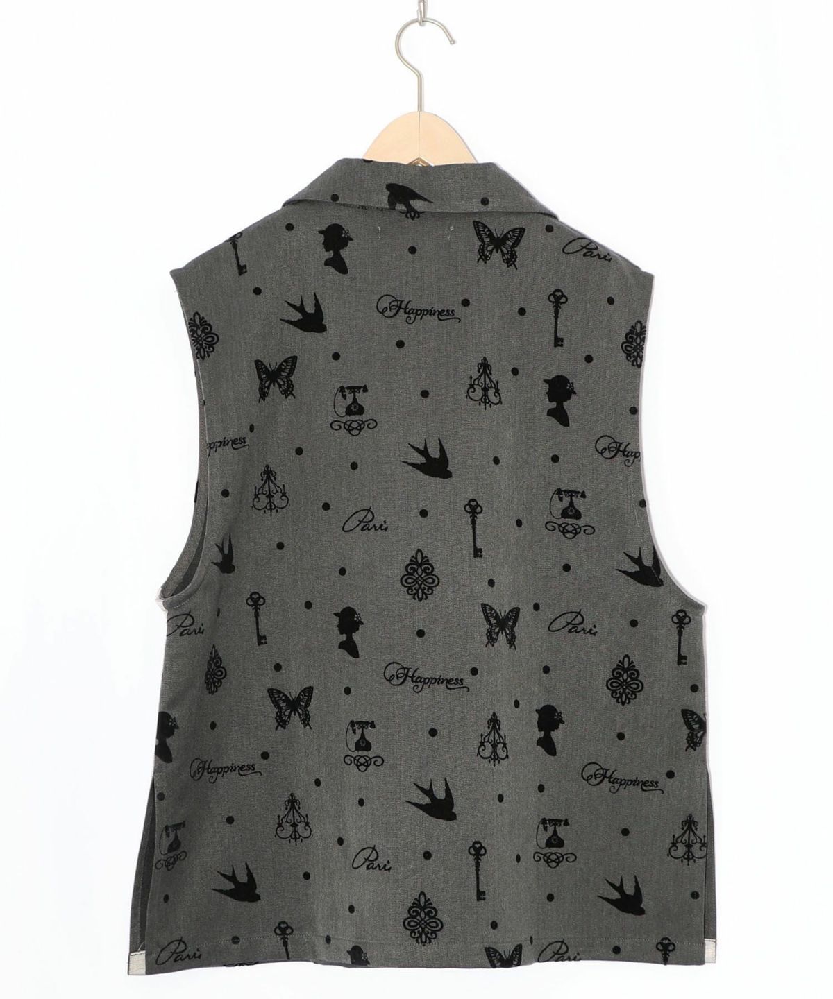 アンティーク調フロッキープリントベスト-12