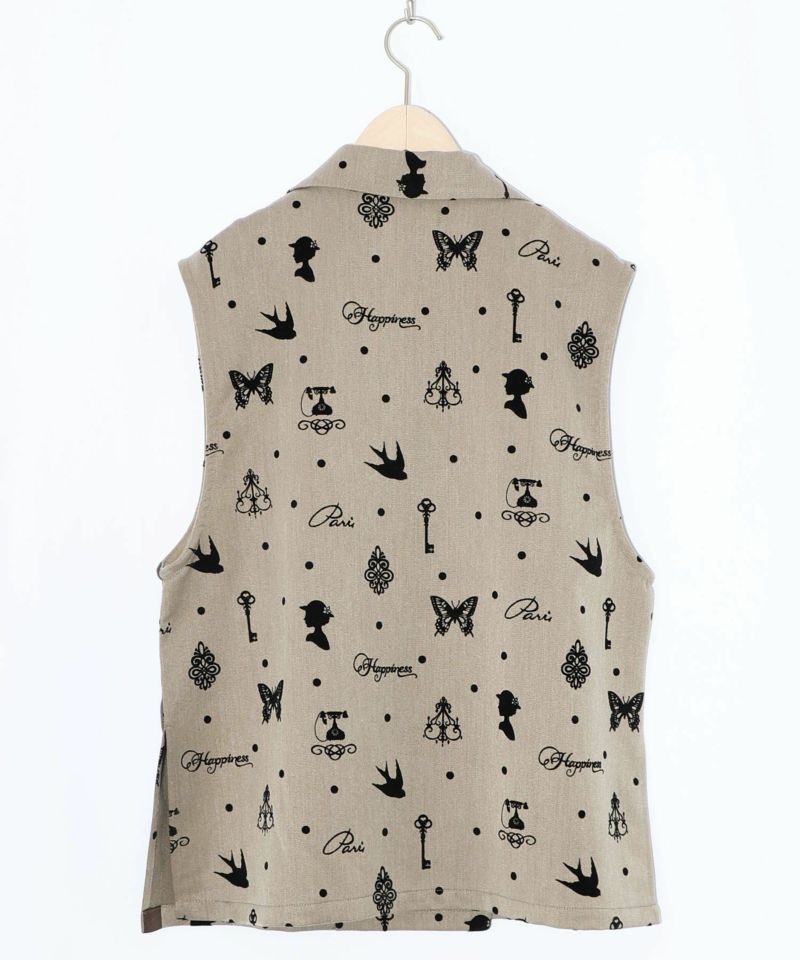 アンティーク調フロッキープリントベスト-15