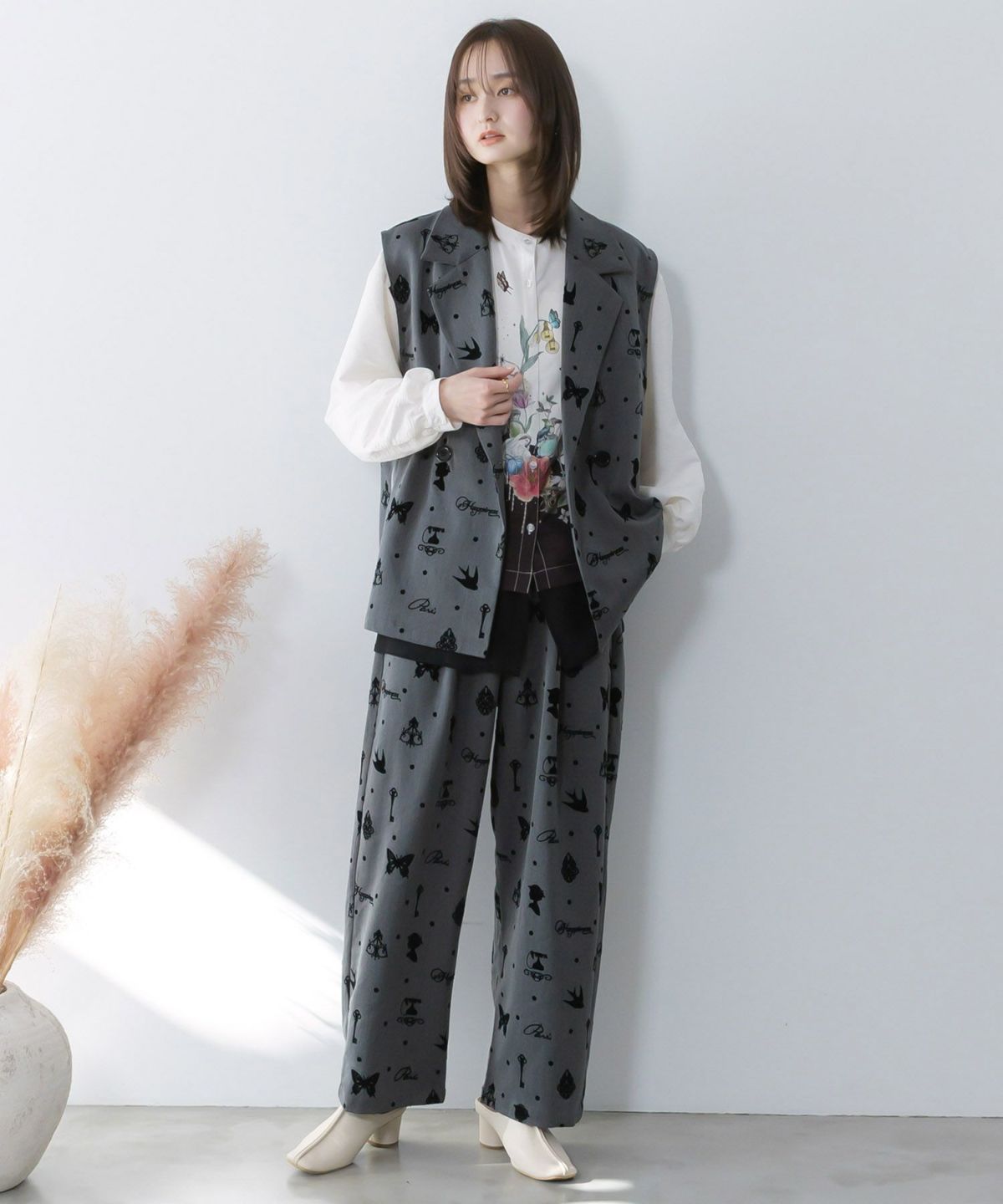 アンティーク調フロッキープリントパンツ-2