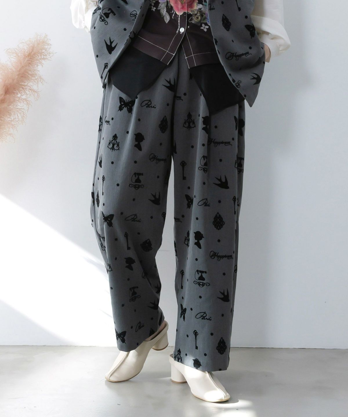 アンティーク調フロッキープリントパンツ-3