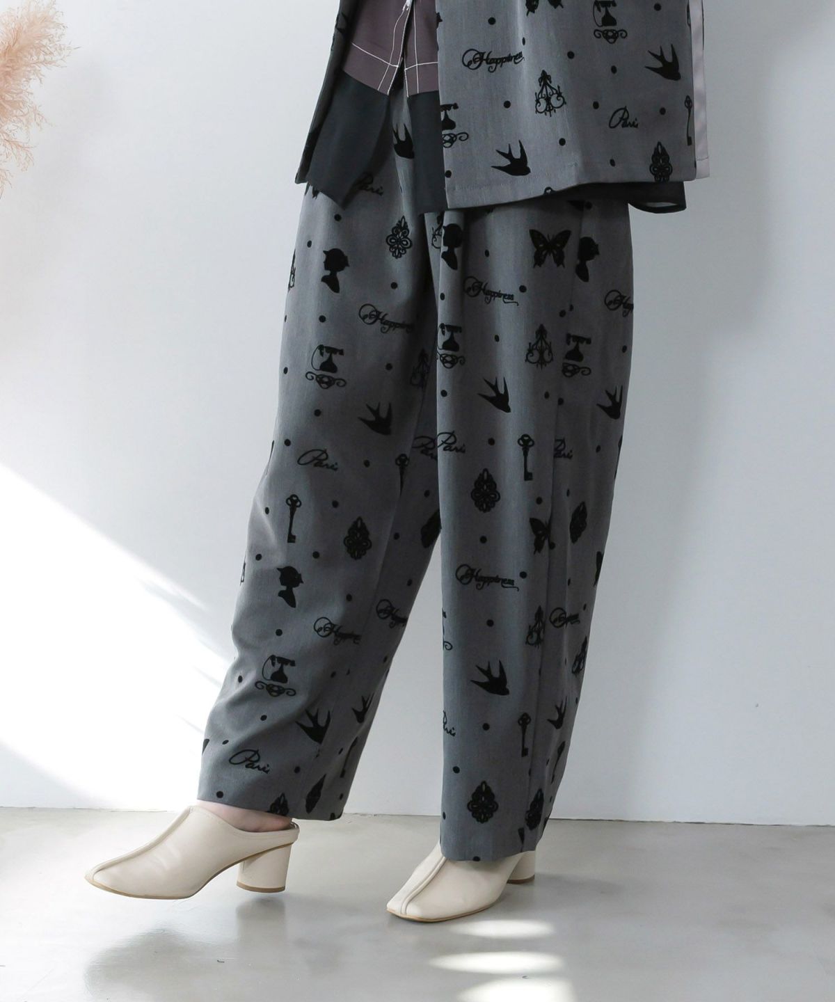 アンティーク調フロッキープリントパンツ-4