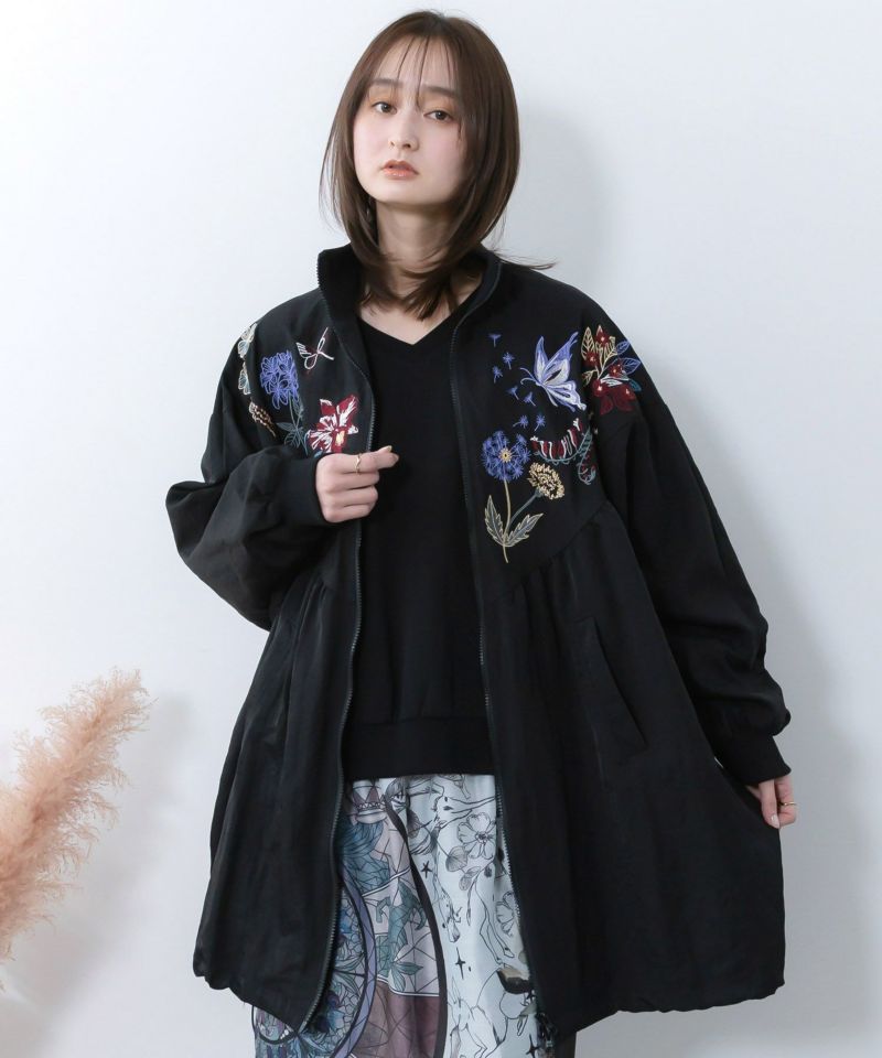 リボン×花刺繍ドルマンスリーブブルゾン-3