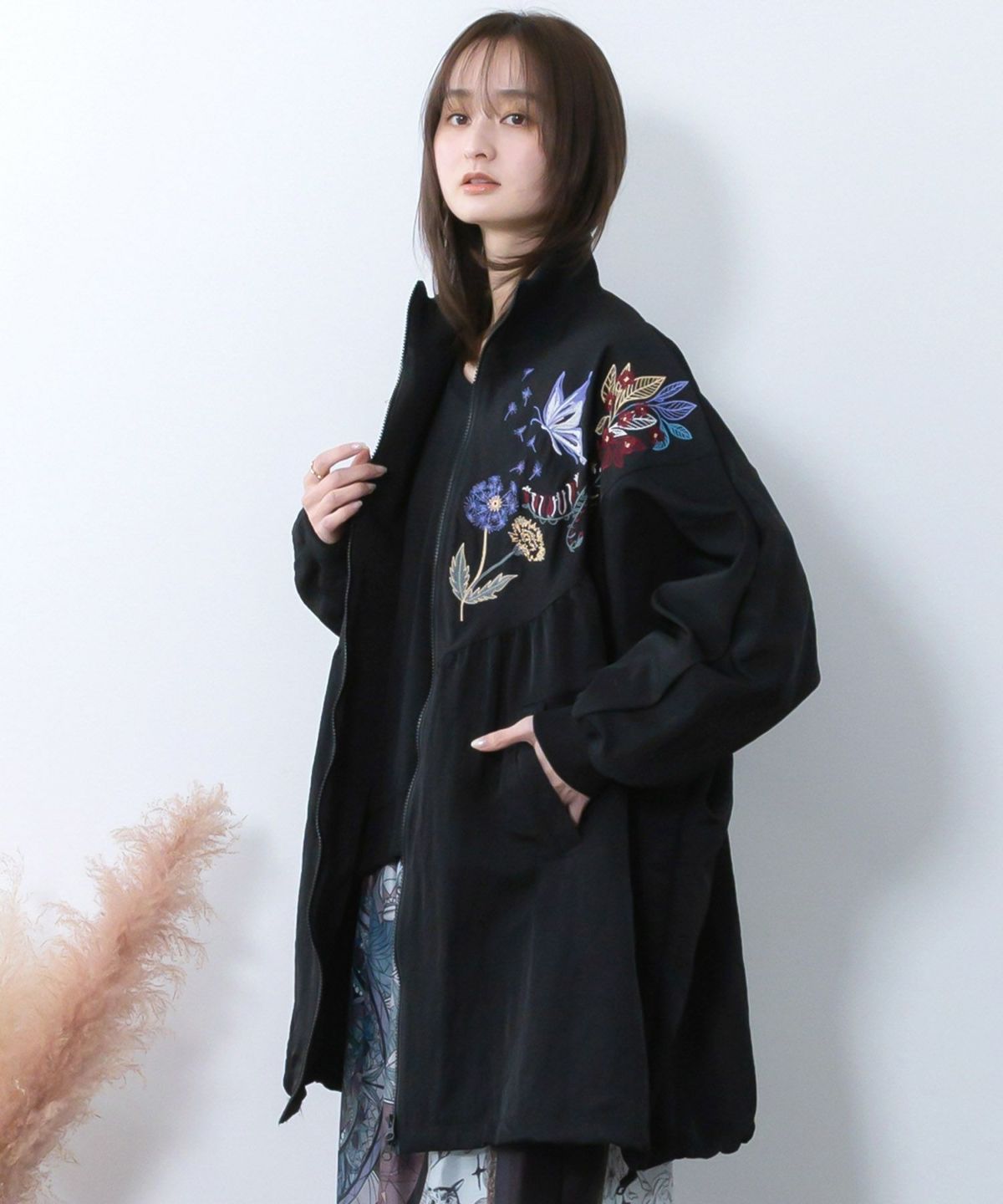 リボン×花刺繍ドルマンスリーブブルゾン-4