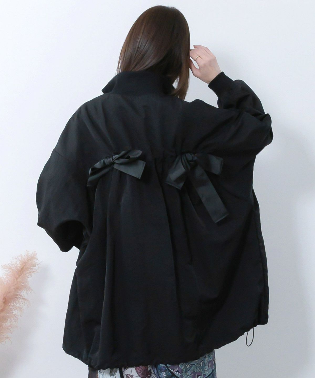 リボン×花刺繍ドルマンスリーブブルゾン-5