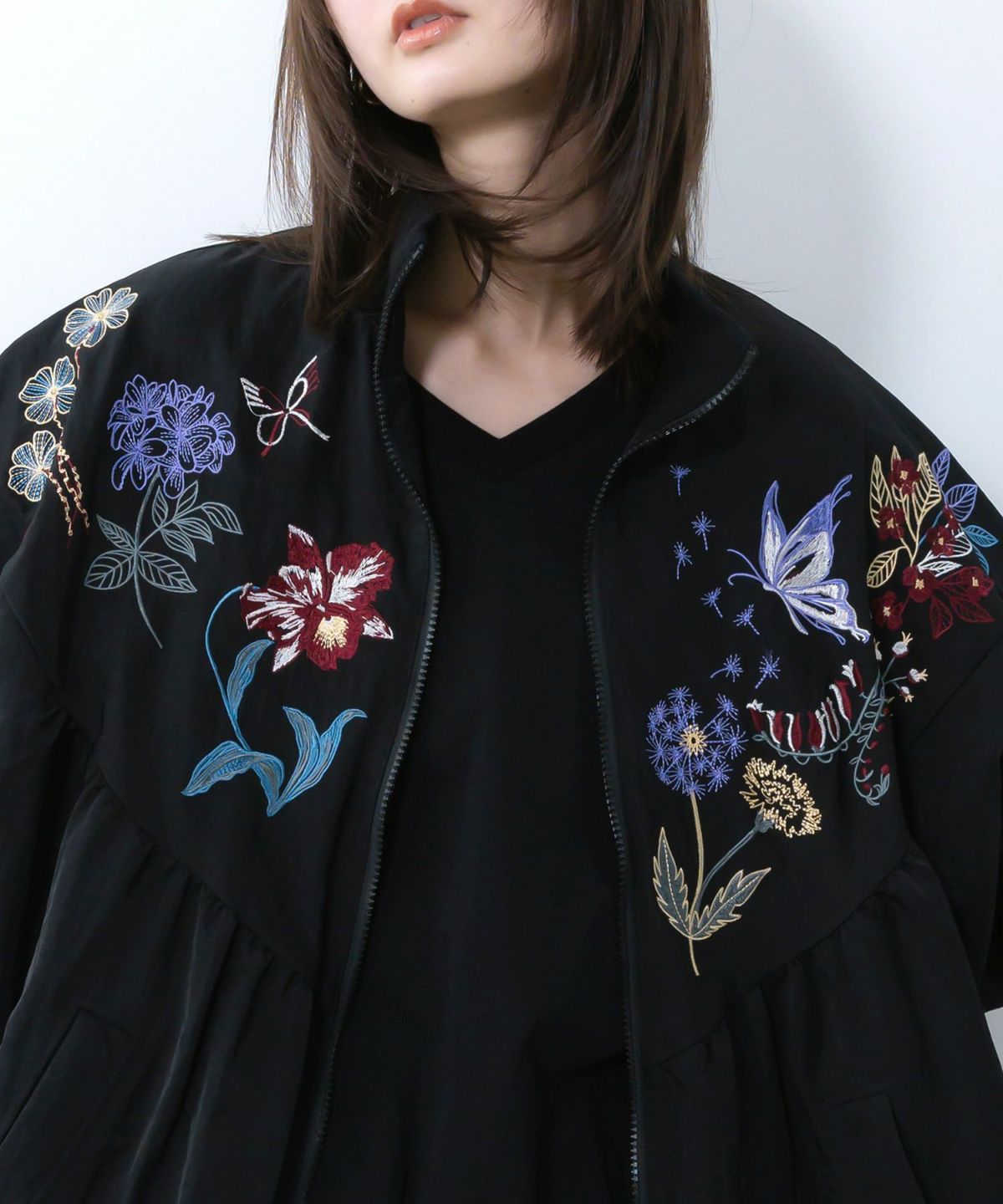 リボン×花刺繍ドルマンスリーブブルゾン-7