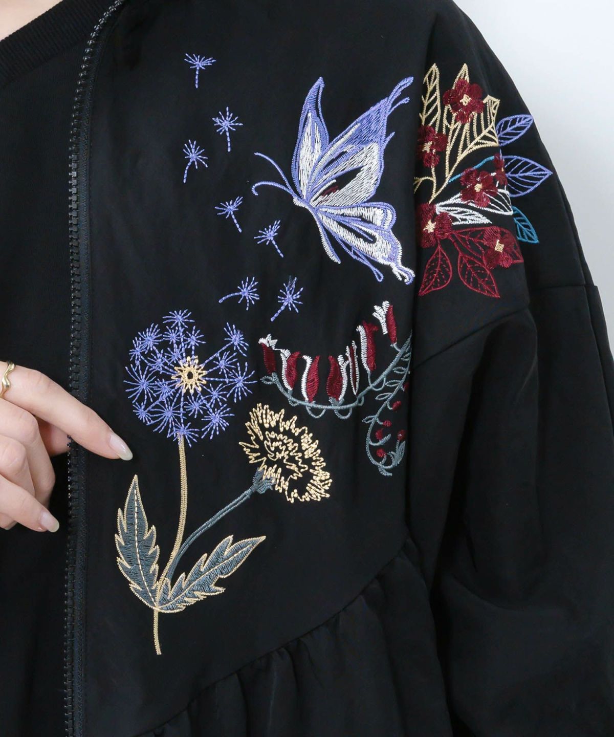 リボン×花刺繍ドルマンスリーブブルゾン-8