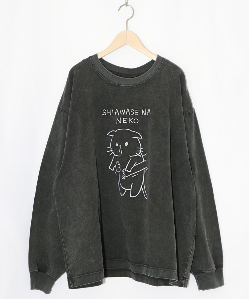 正月太りネコ柄刺繍ヴィンテージ風プルオーバー-10