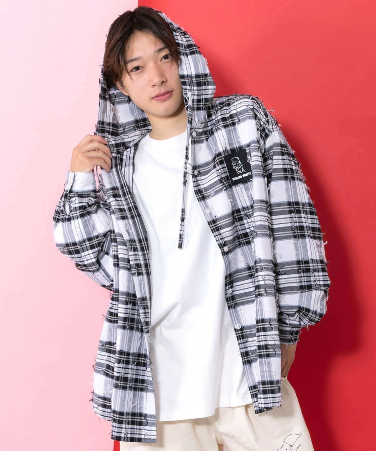 正月太りネコ柄デニムorチェックシャツパーカー-1