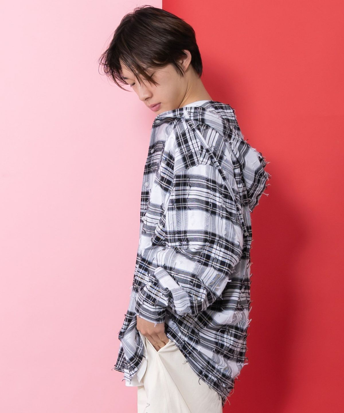 正月太りネコ柄デニムorチェックシャツパーカー-4