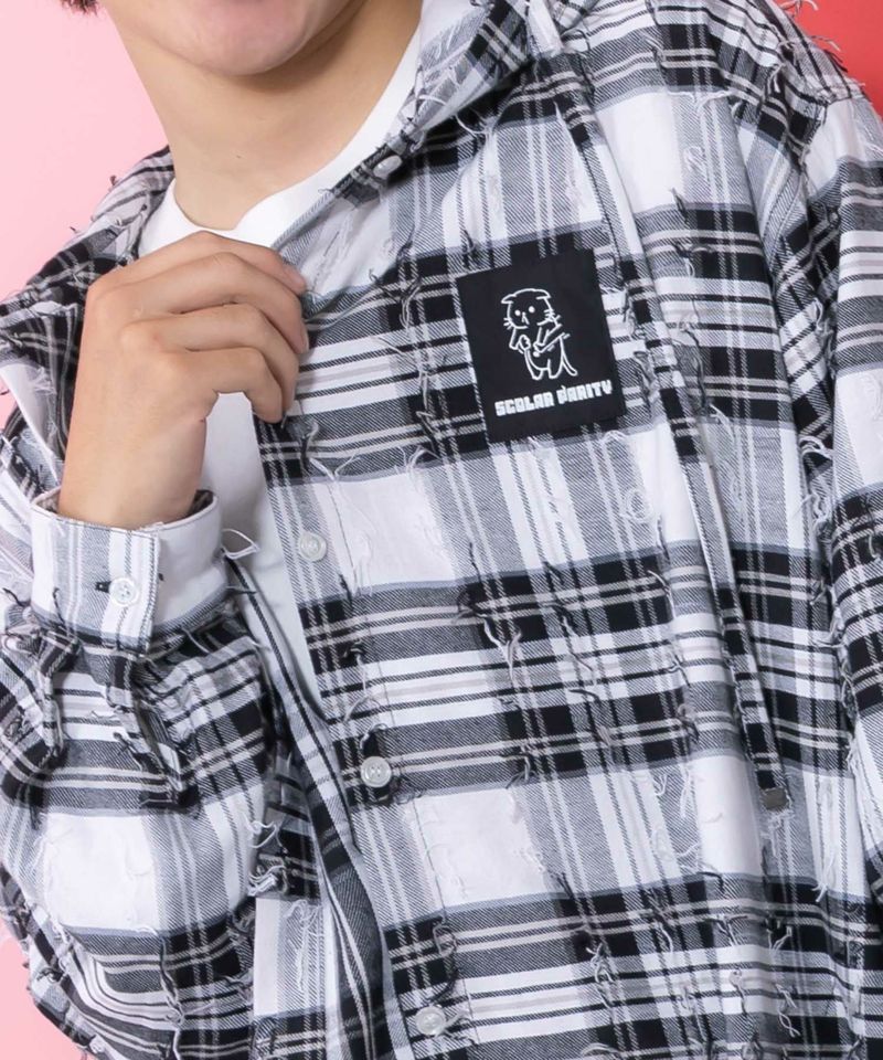 正月太りネコ柄デニムorチェックシャツパーカー-7