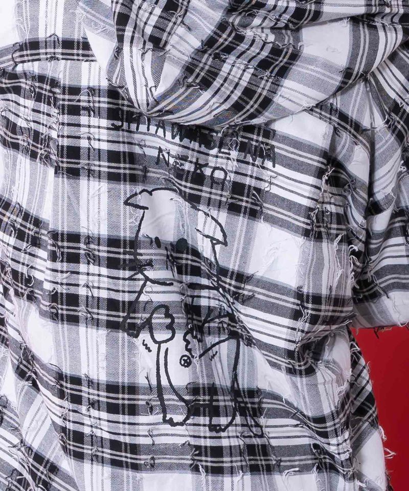 正月太りネコ柄デニムorチェックシャツパーカー-8