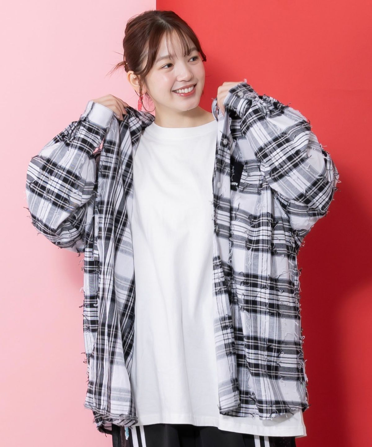正月太りネコ柄デニムorチェックシャツパーカー-9