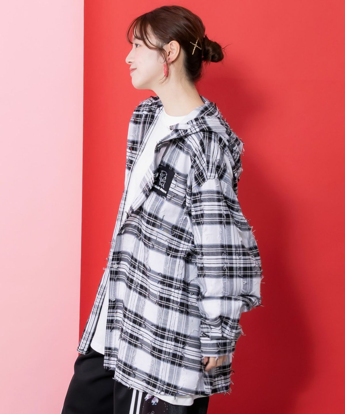 正月太りネコ柄デニムorチェックシャツパーカー-11