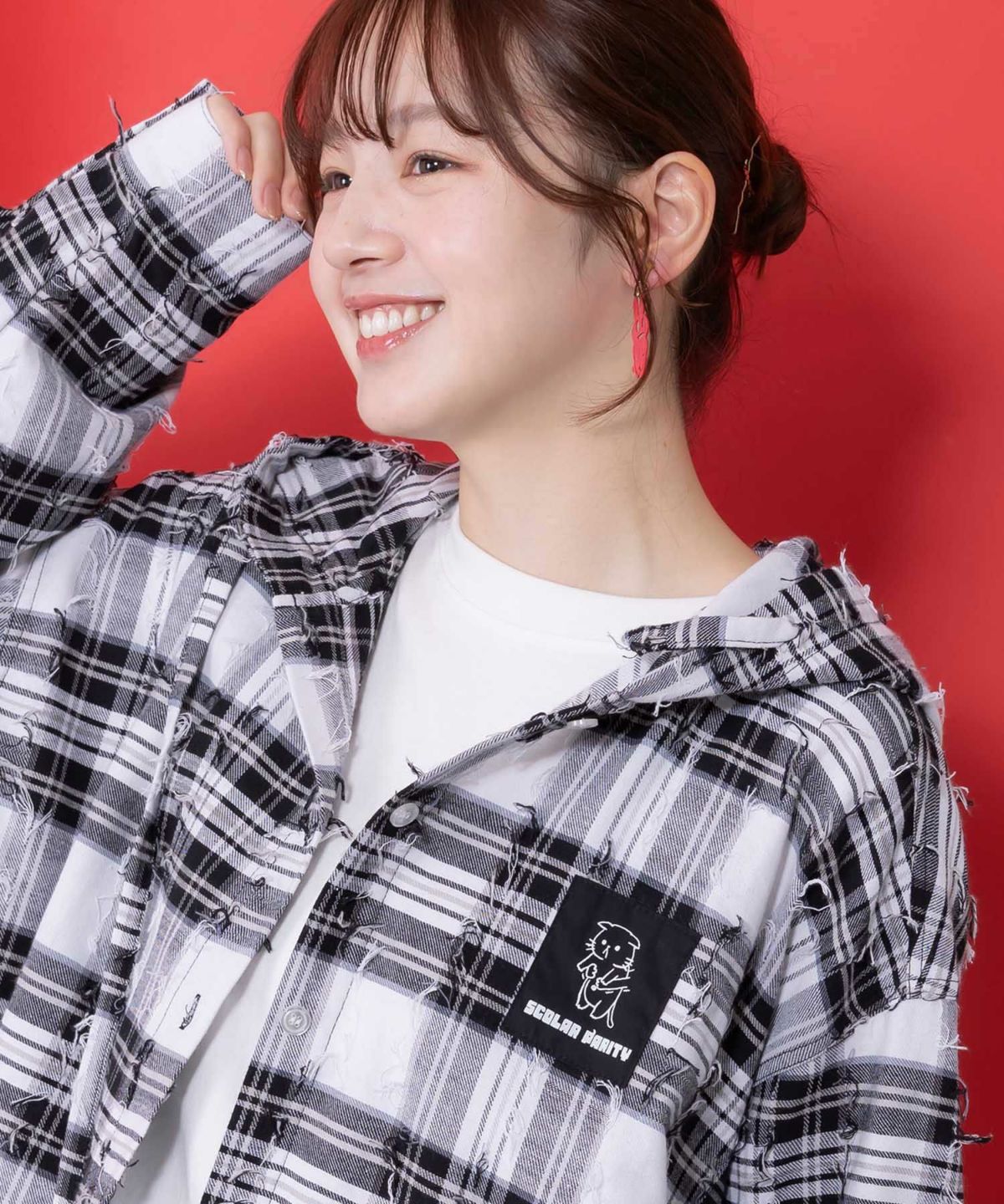 正月太りネコ柄デニムorチェックシャツパーカー-13