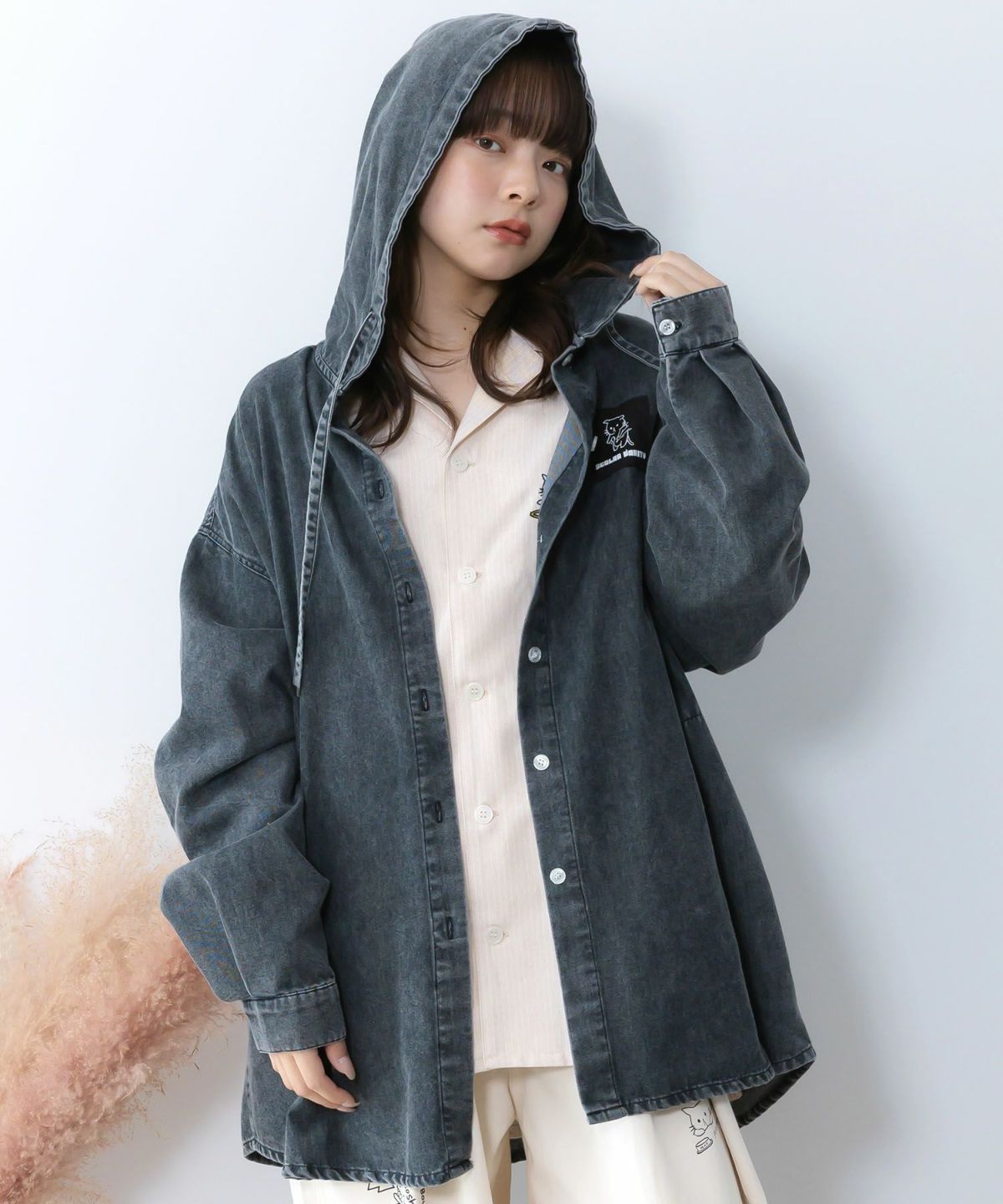 正月太りネコ柄デニムorチェックシャツパーカー-14