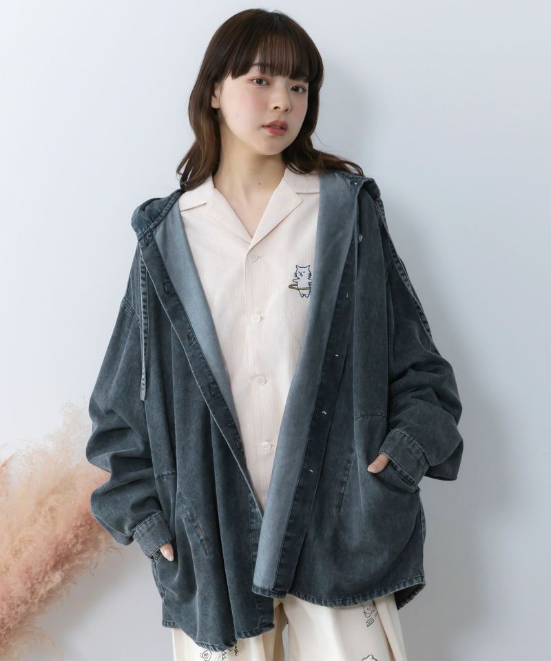 正月太りネコ柄デニムorチェックシャツパーカー-16