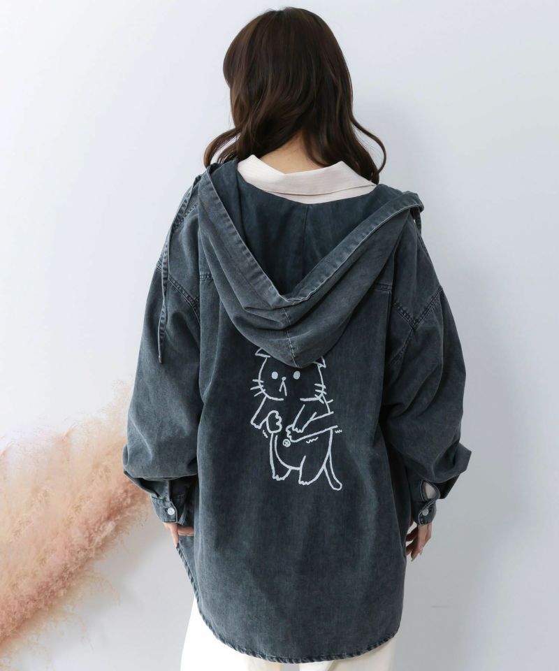 正月太りネコ柄デニムorチェックシャツパーカー-18