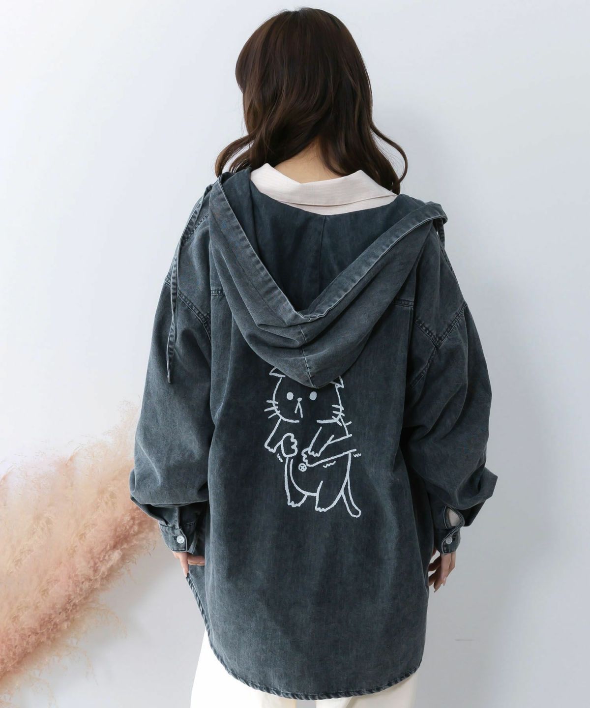 正月太りネコ柄デニムorチェックシャツパーカー-18