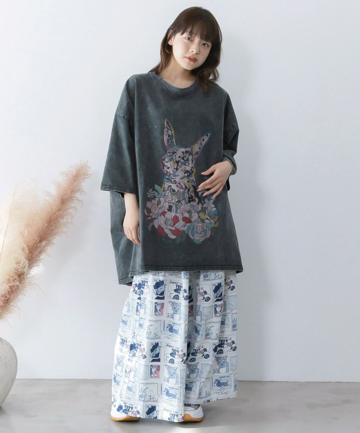 パッチワークウサギ柄ヴィンテージ風プルオーバー-2