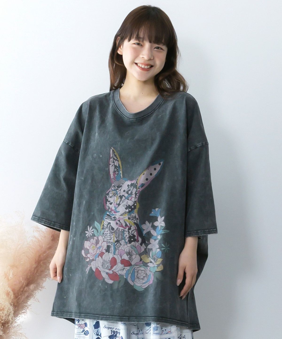 パッチワークウサギ柄ヴィンテージ風プルオーバー-3