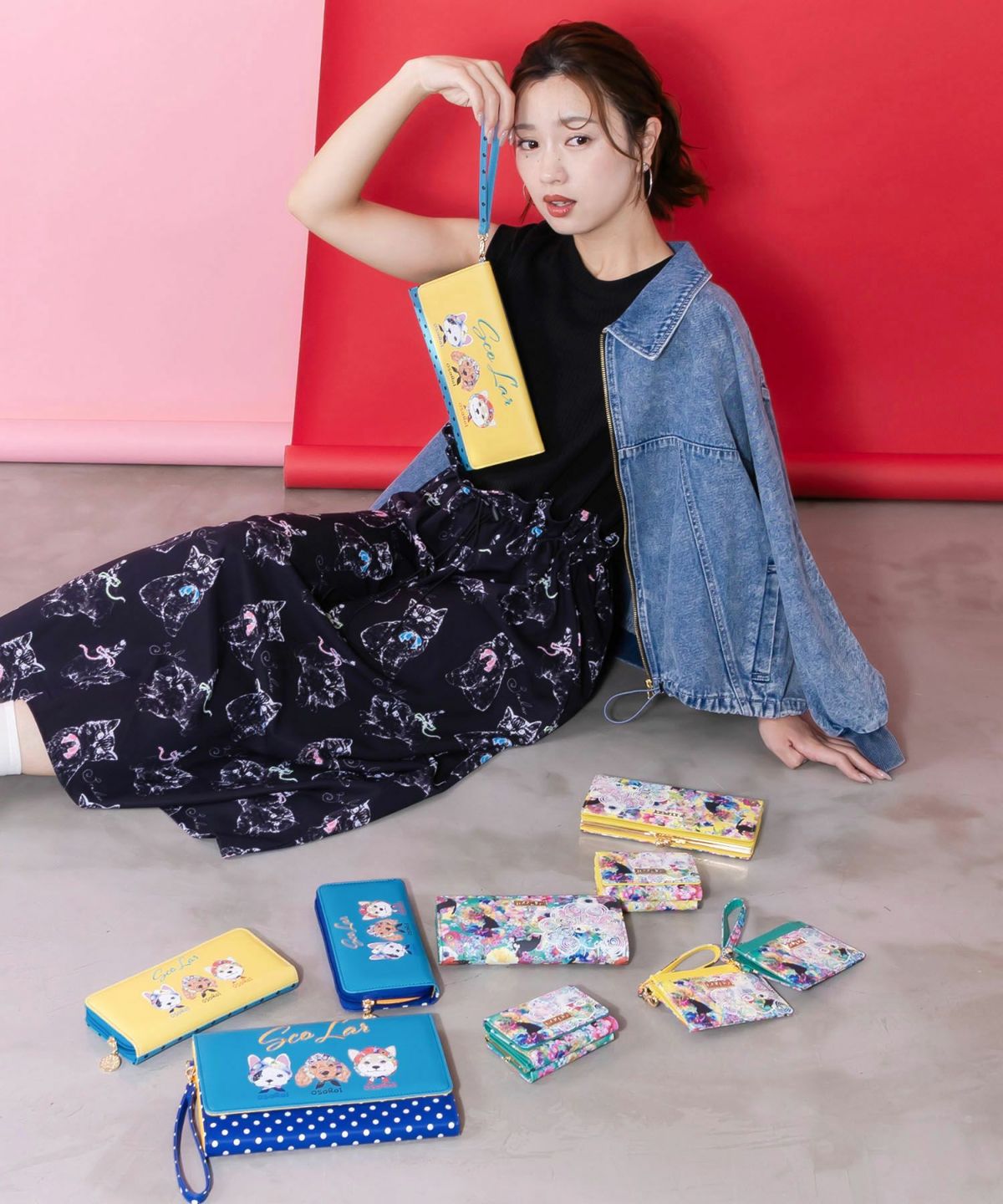 頭巾わんちゃん×ドット柄 ロゴ刺繍入りマルチケース-3