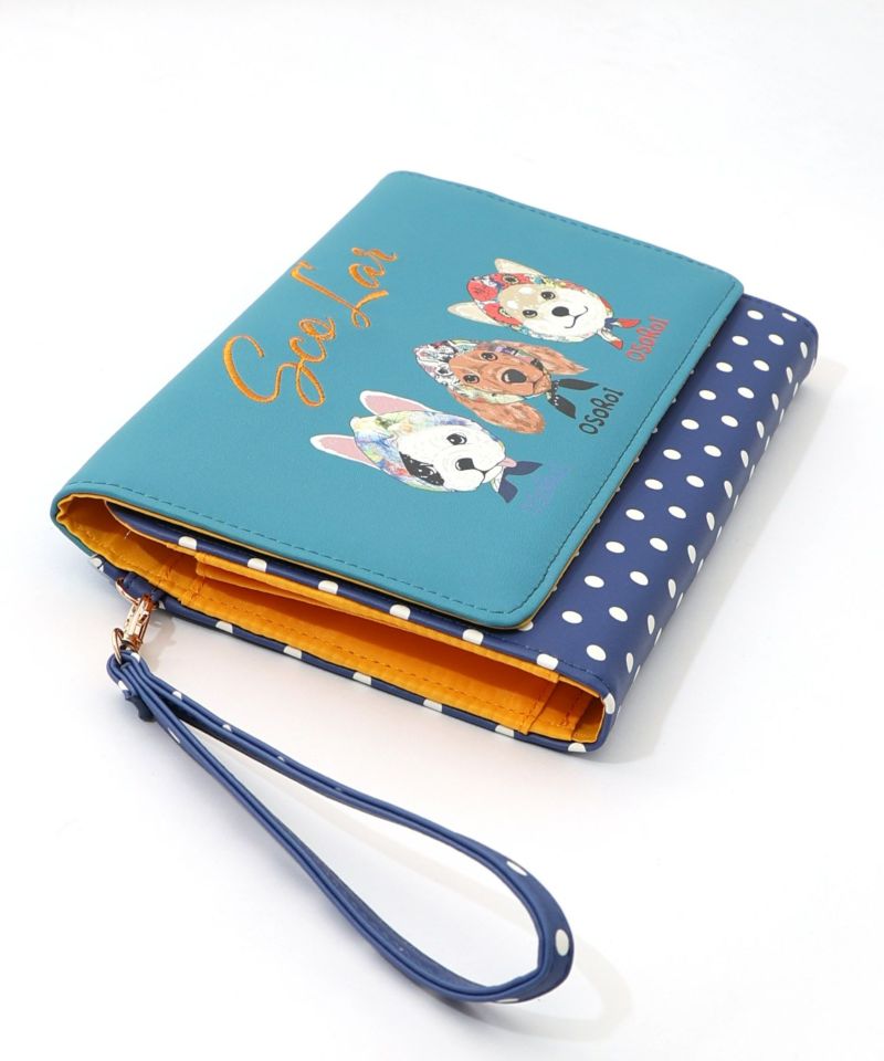 頭巾わんちゃん×ドット柄 ロゴ刺繍入りマルチケース-16