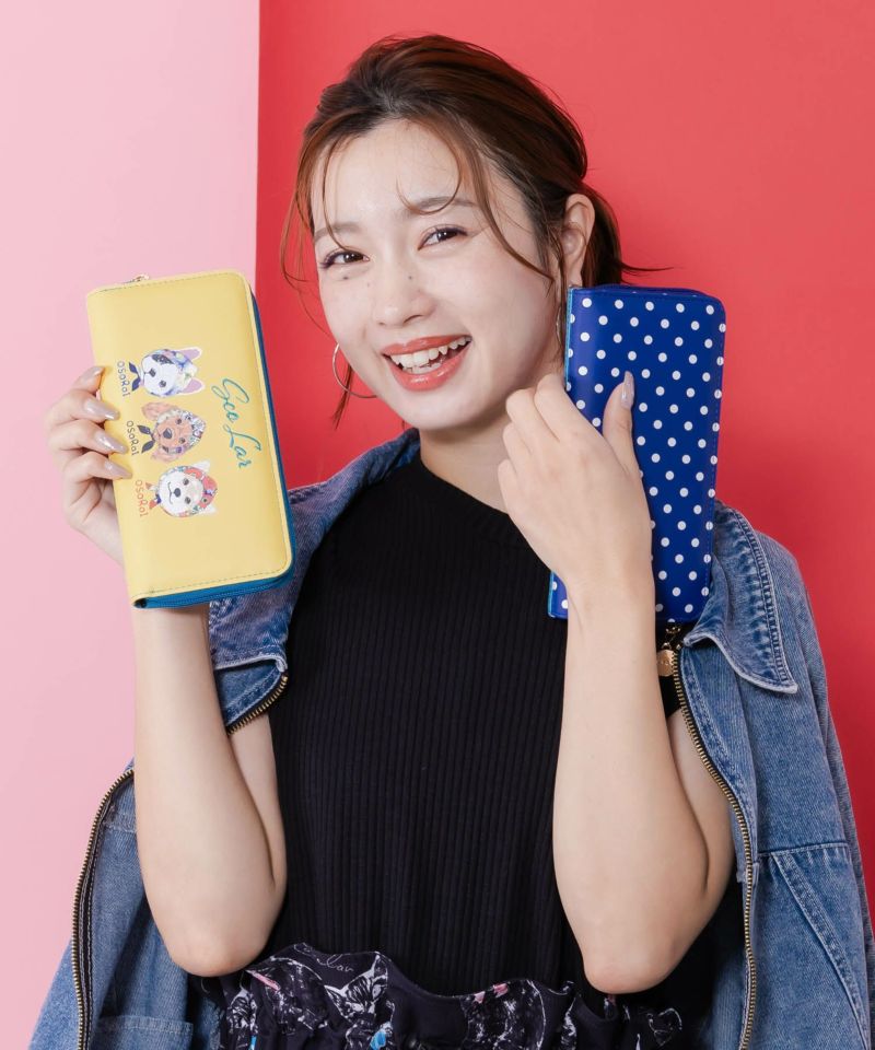 頭巾わんちゃん×ドット柄 ロゴ刺繍入り長財布-1