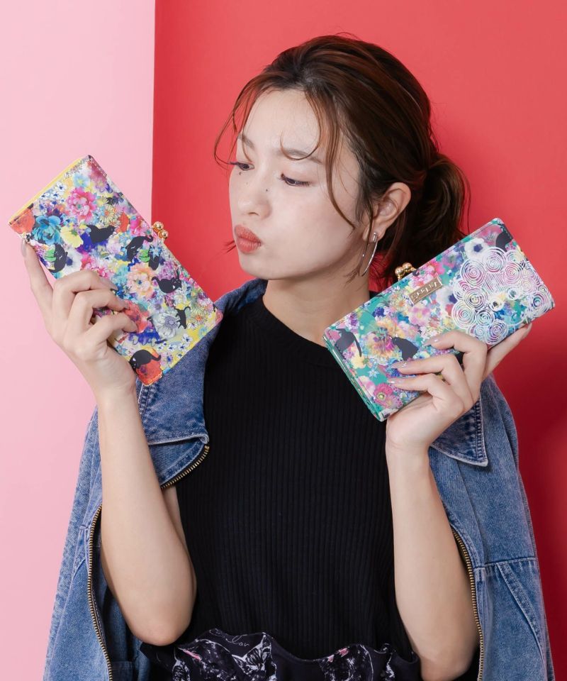 黒ネコ×スカラーちゃん 花柄長財布-2