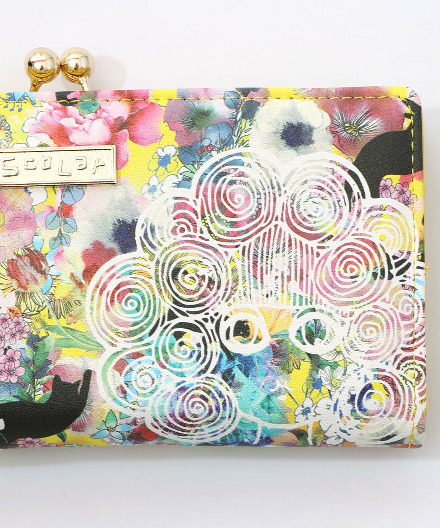 SC80-12：黒ネコ×スカラーちゃん 花柄長財布の通販-ScoLar