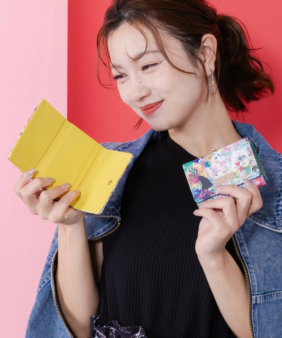 黒ネコ×スカラーちゃん 花柄口金財布-1