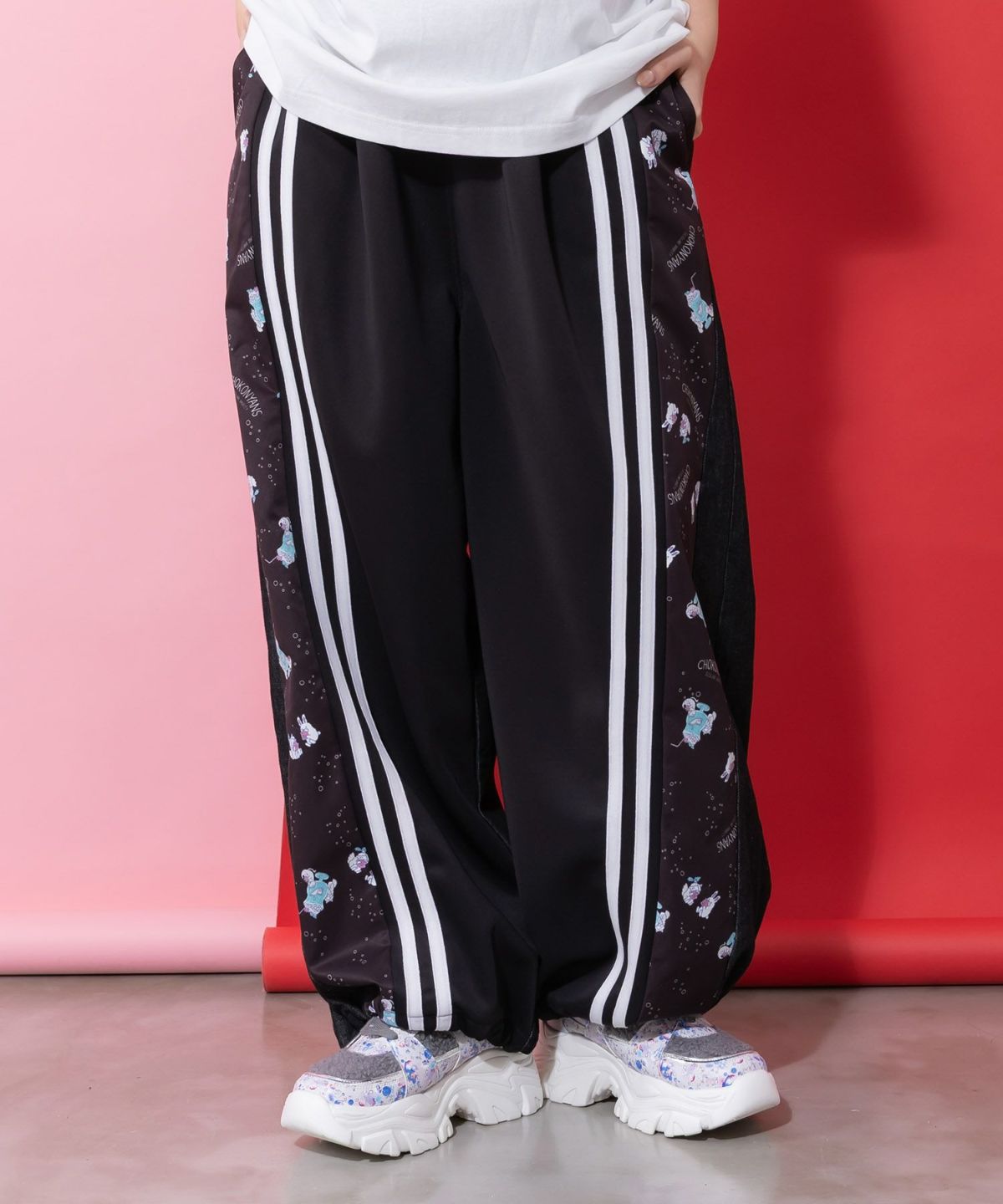 ちょこにゃんず ジャージ×デニム切替パンツ-3