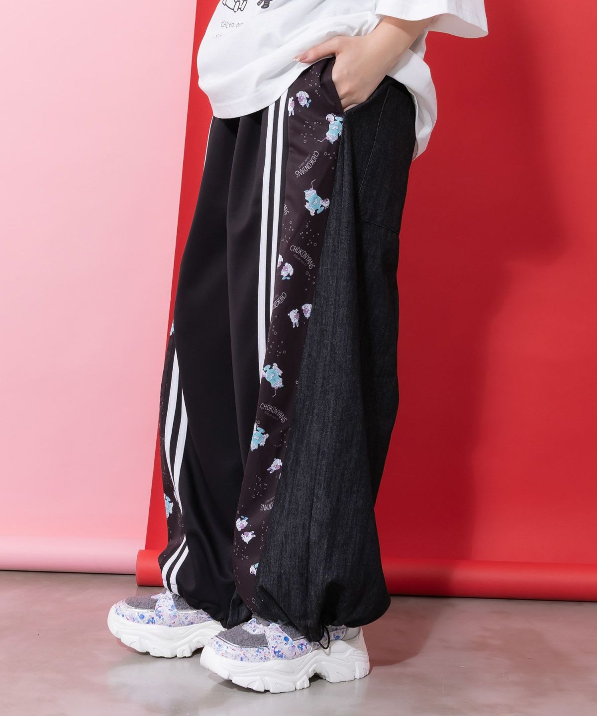 ちょこにゃんず ジャージ×デニム切替パンツ-6